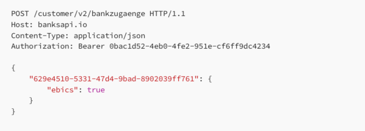 Code example from the BANKSapi API documentation